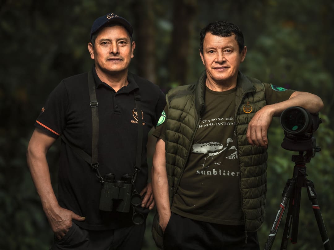 Rodrigo Paz and Angel Paz dressed for birdwatching